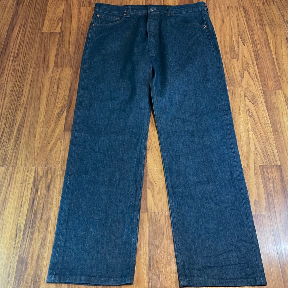 Levis 501 Original Fit Jeans Mens 36x32 Straight Leg Dark Indigo Blue Denim